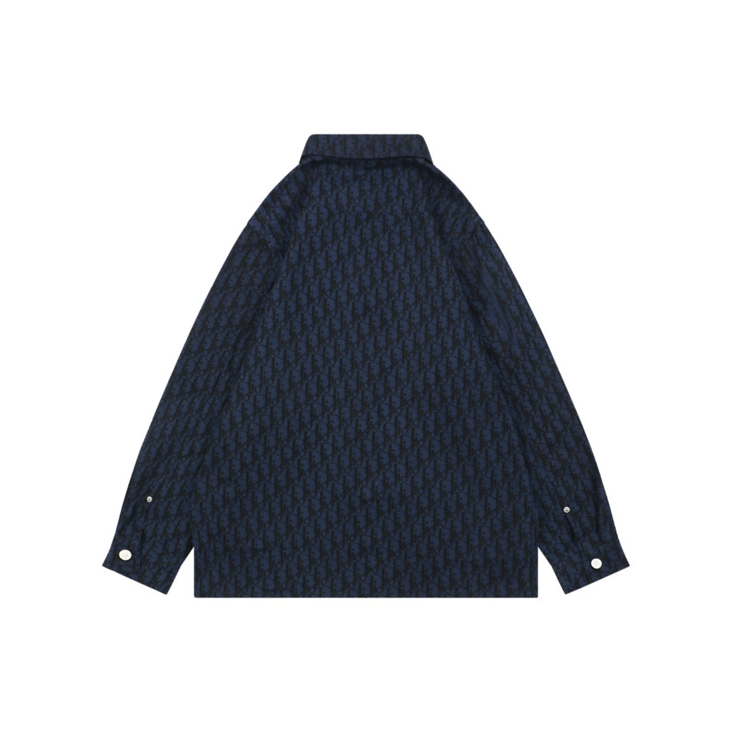 Dior 22SS Tonal Dior Oblique Jacquard Long Sleeve Button Shirt Navy