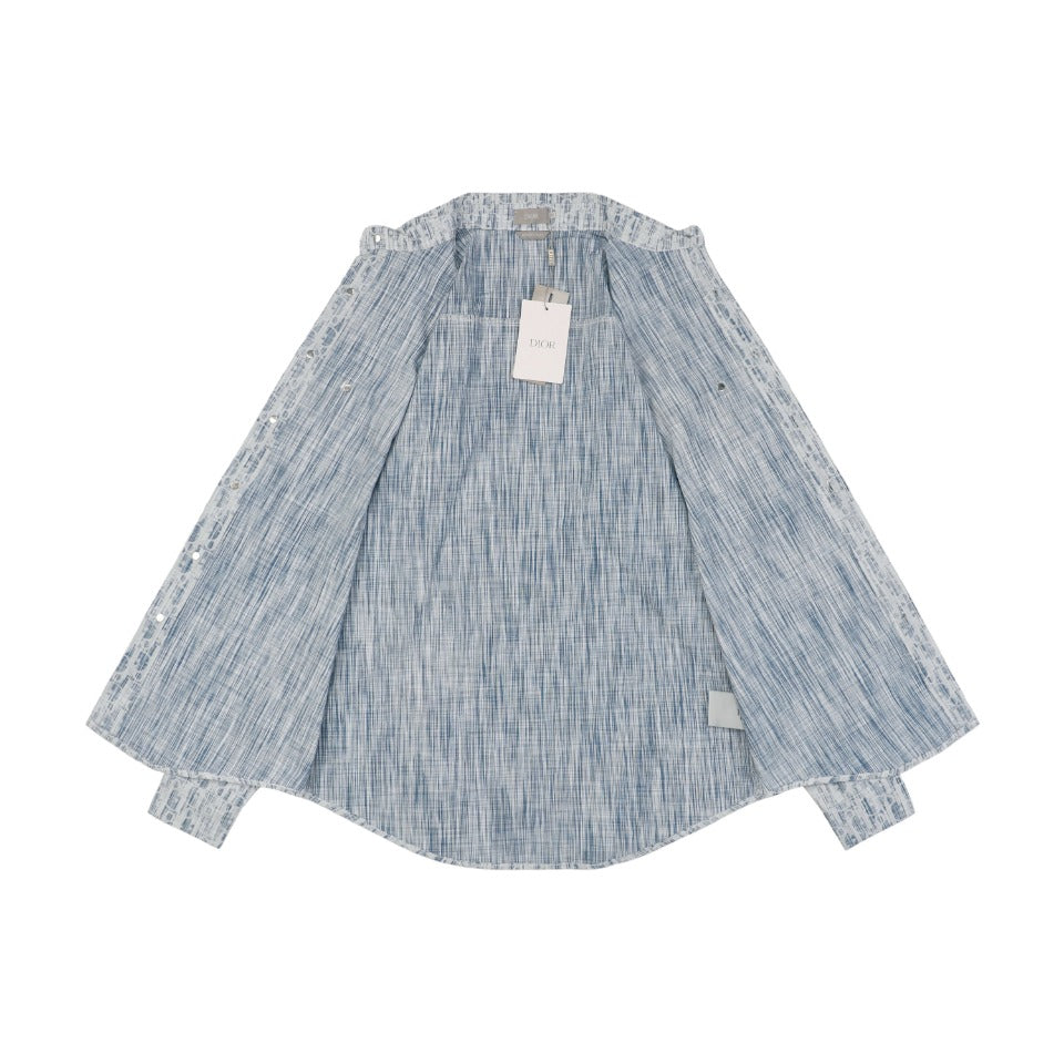 Dior x Stüssy 22FW Tonal Oblique Monogram Jacquard Long Sleeve Button Shirt Light Blue
