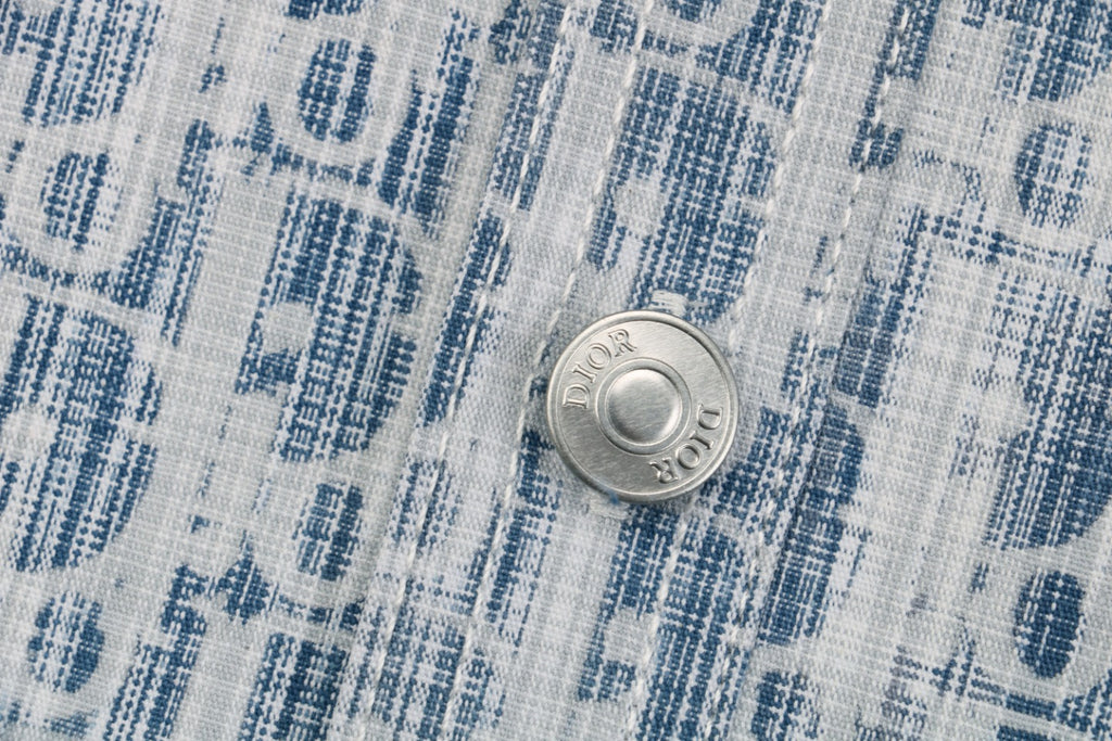 Dior x Stüssy 22FW Tonal Oblique Monogram Jacquard Long Sleeve Button Shirt Light Blue