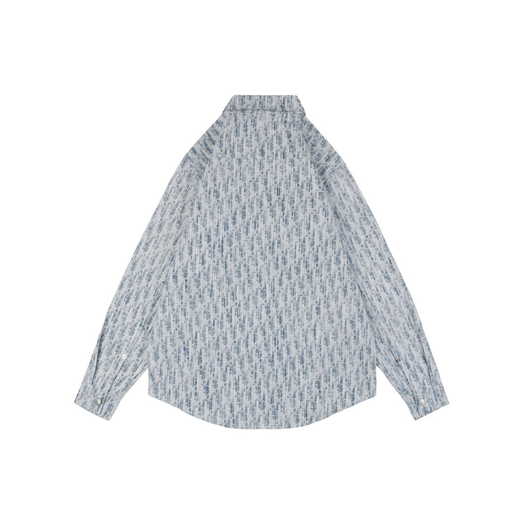 Dior x Stüssy 22FW Tonal Oblique Monogram Jacquard Long Sleeve Button Shirt Light Blue