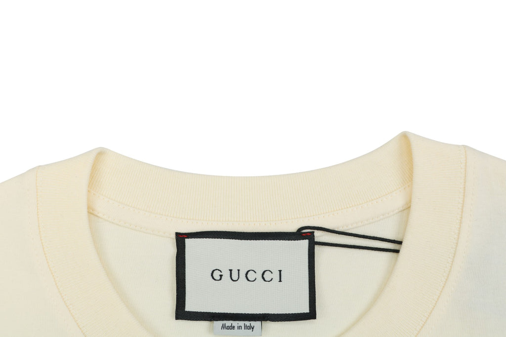 Gucci Green Headphone Cat Graphic Print Short Sleeve Tee Cream