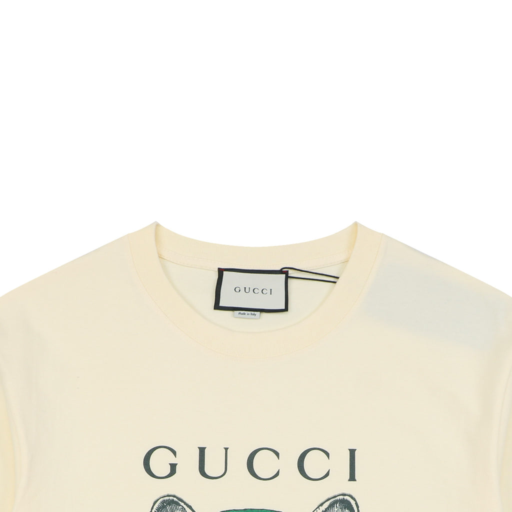 Gucci Green Headphone Cat Graphic Print Short Sleeve Tee Cream