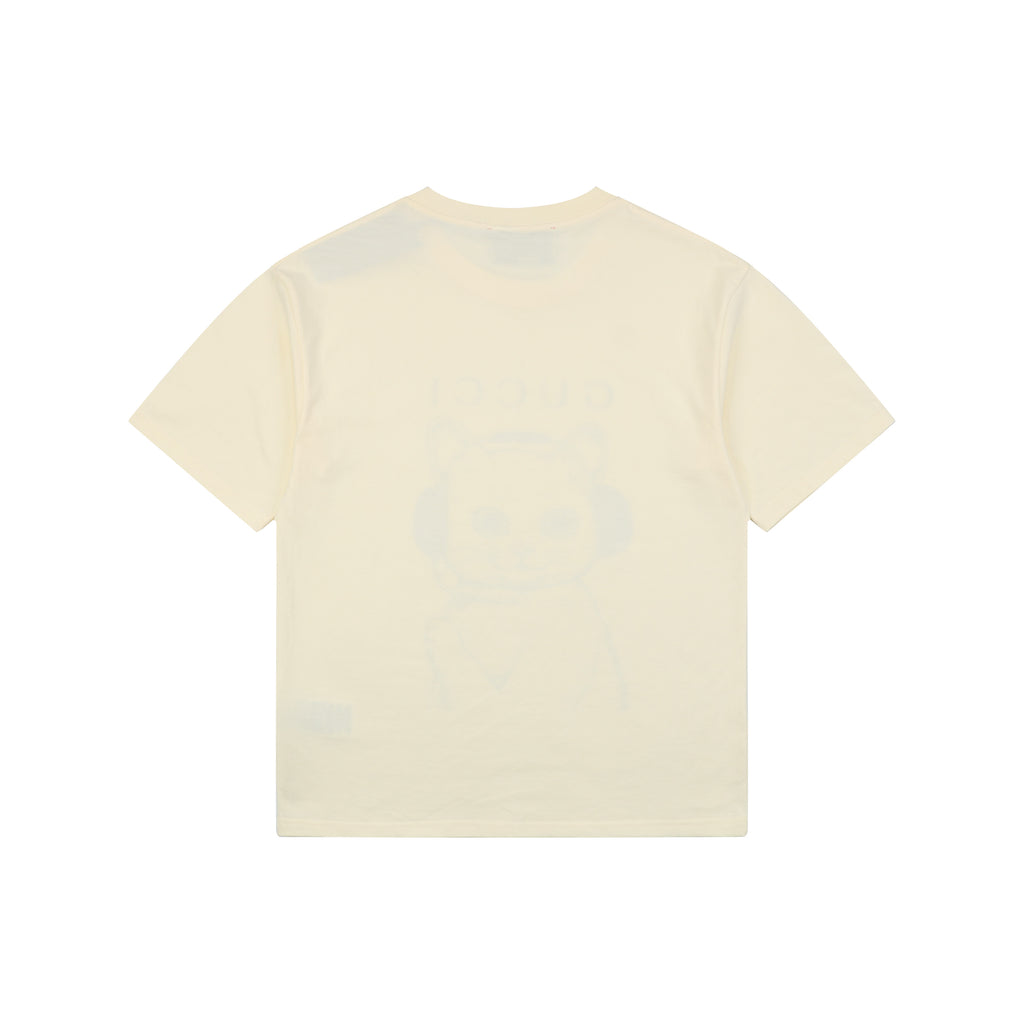 Gucci Green Headphone Cat Graphic Print Short Sleeve Tee Cream