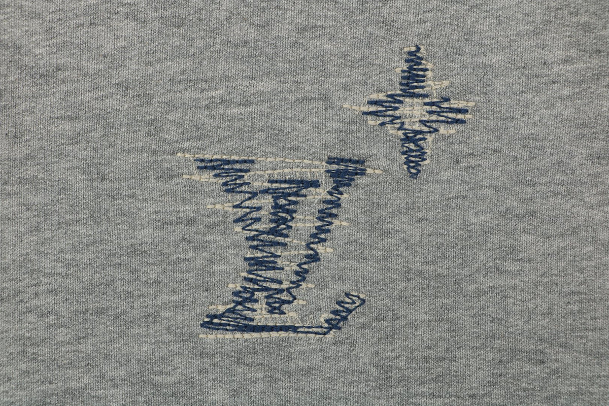 Louis Vuitton Hand-Painted Monogram Stitch Embroidery Zip Hoodie Grey