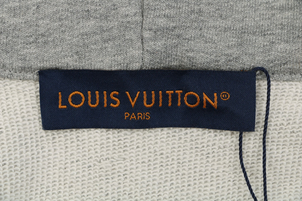 Louis Vuitton Hand-Painted Monogram Stitch Embroidery Zip Hoodie Grey