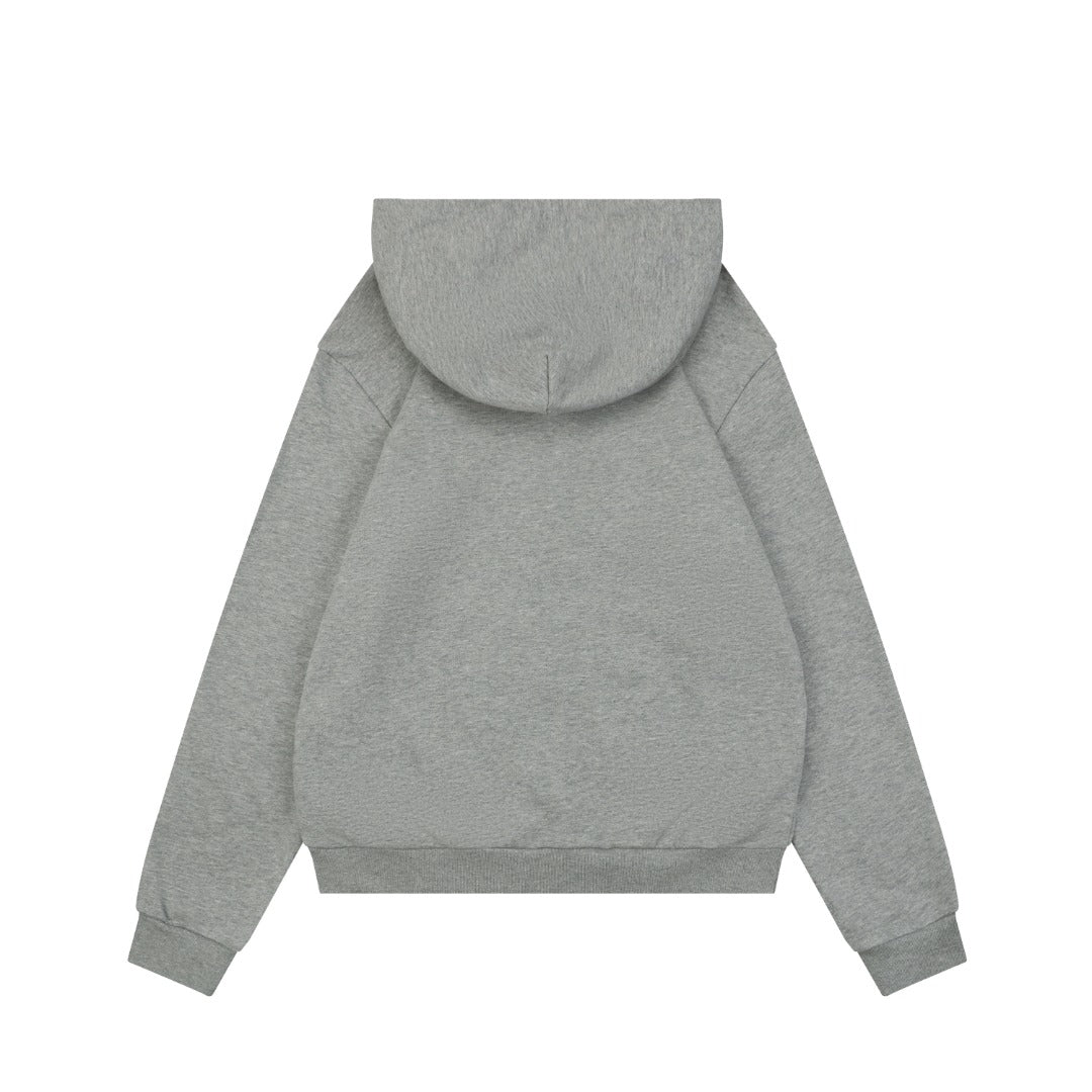 Louis Vuitton Hand-Painted Monogram Stitch Embroidery Zip Hoodie Grey
