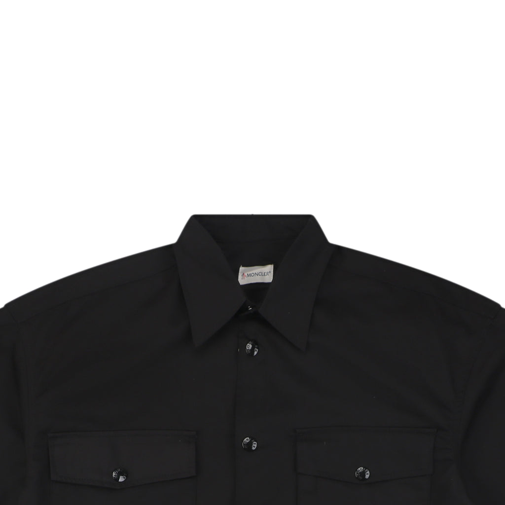 Moncler Dual Chest Pocket Arm Badge Short Sleeve Button Shirt Black