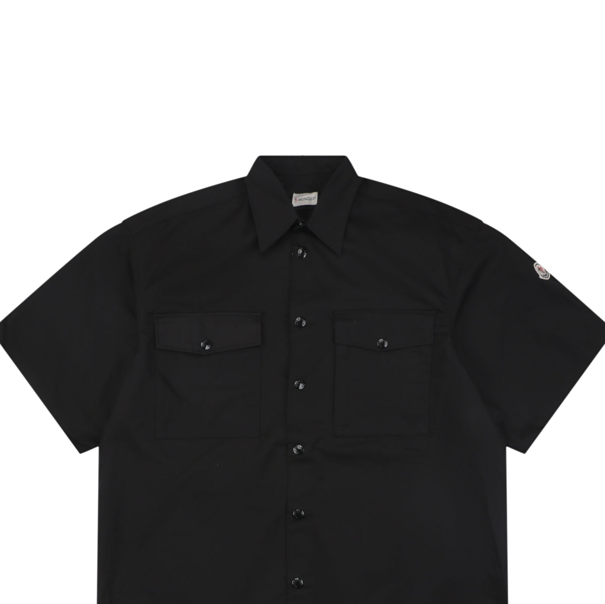 Moncler Dual Chest Pocket Arm Badge Short Sleeve Button Shirt Black