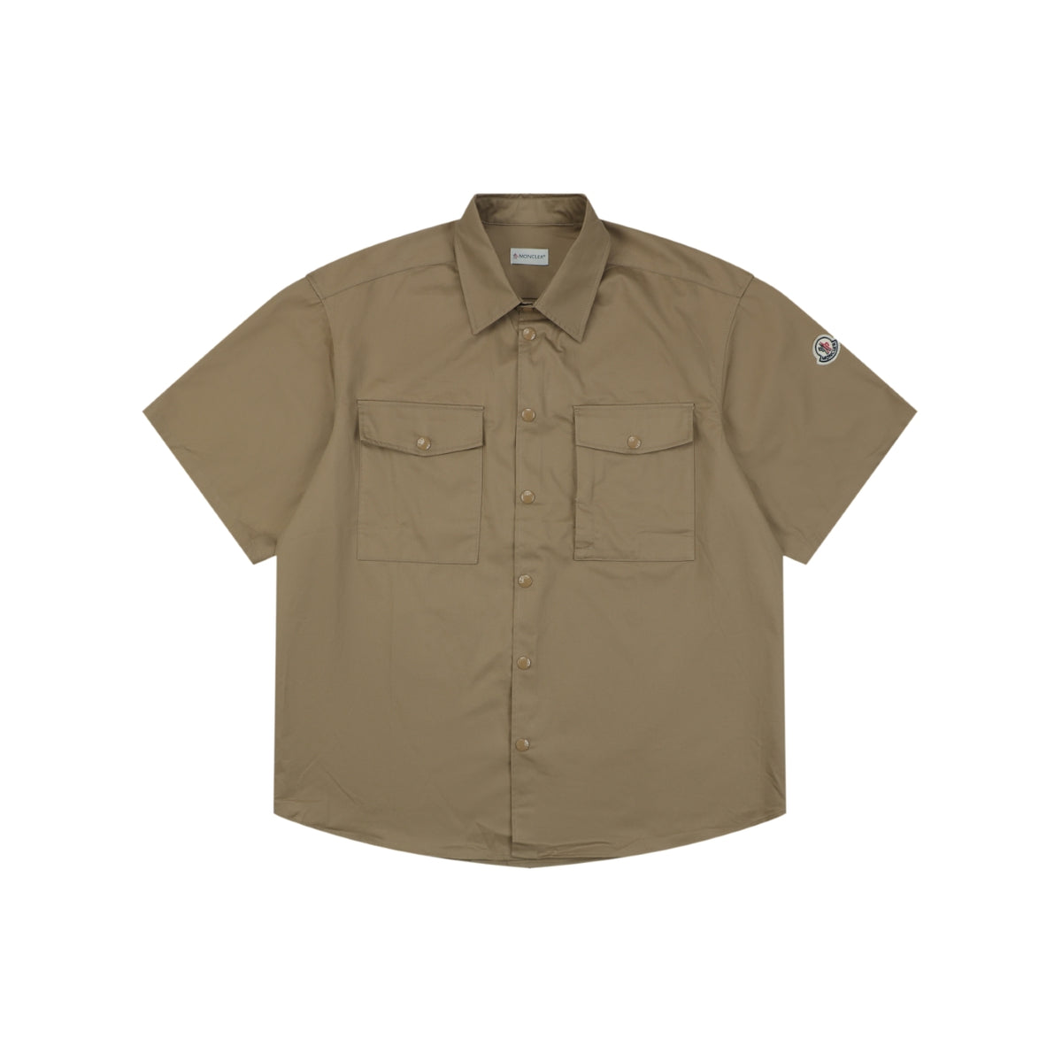 Moncler Dual Chest Pocket Arm Badge Short Sleeve Button Shirt Khaki