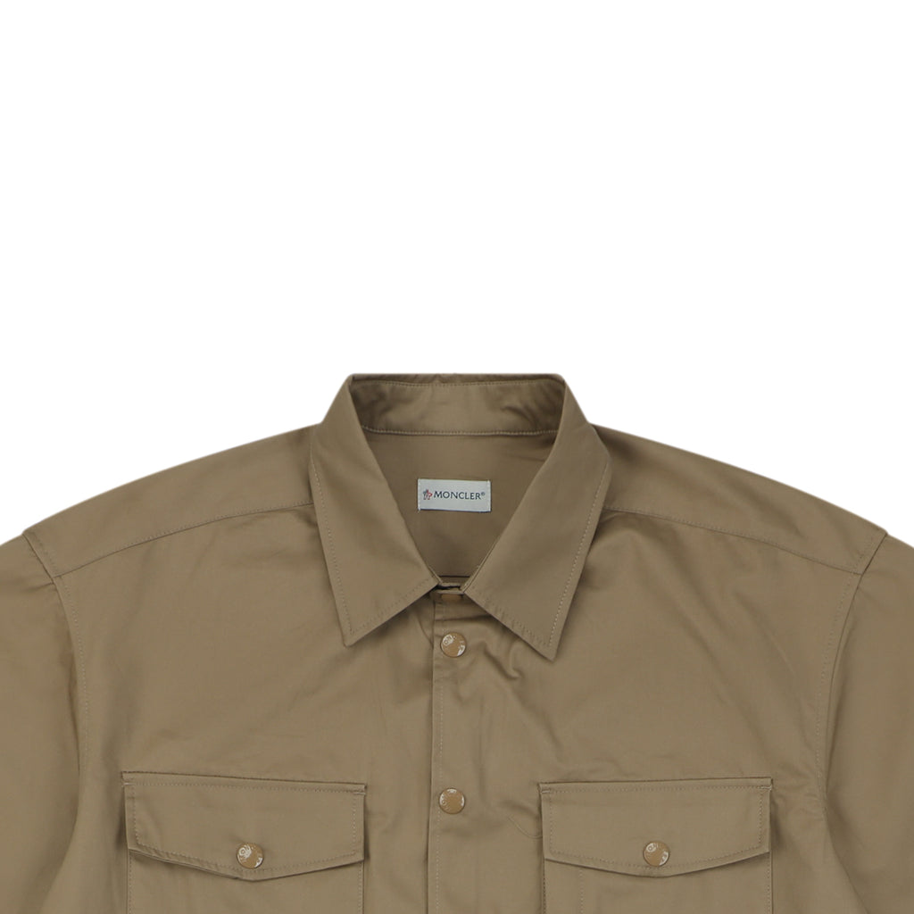 Moncler Dual Chest Pocket Arm Badge Short Sleeve Button Shirt Khaki