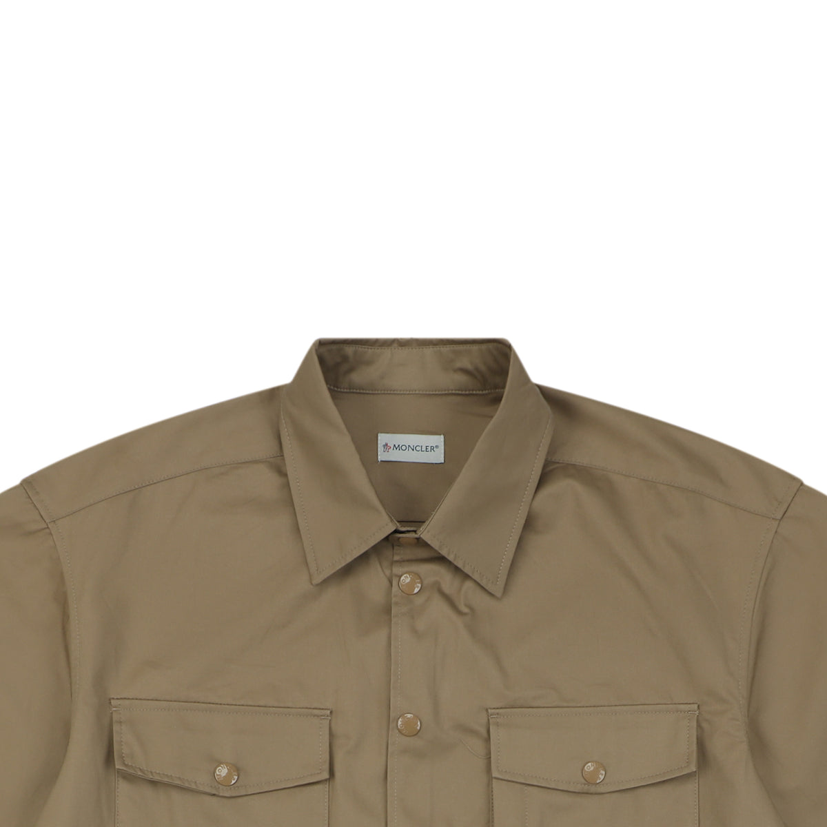Moncler Dual Chest Pocket Arm Badge Short Sleeve Button Shirt Khaki
