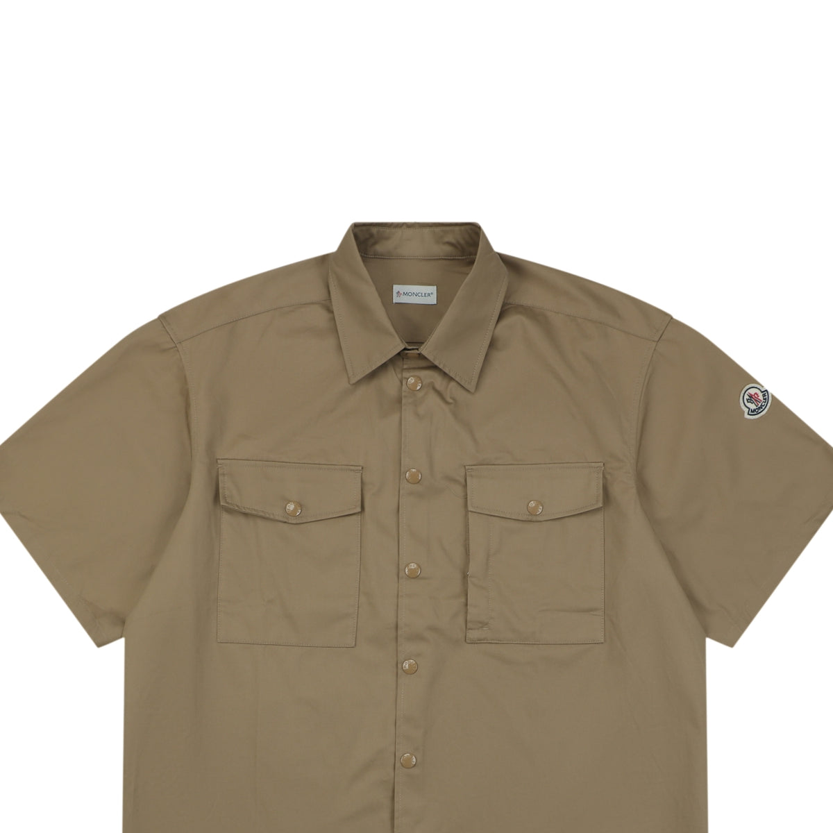 Moncler Dual Chest Pocket Arm Badge Short Sleeve Button Shirt Khaki