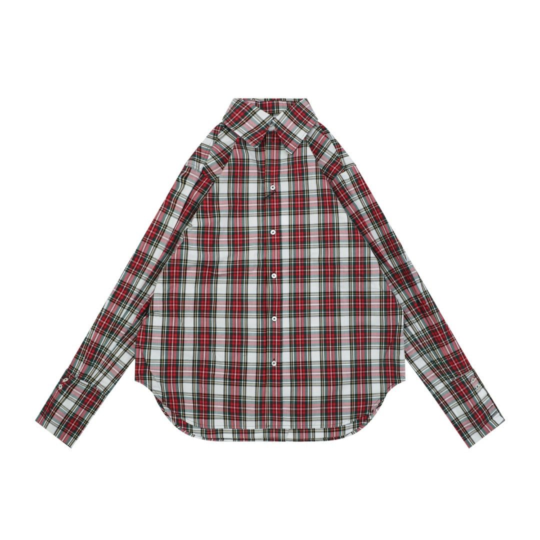 Celine Red White Tartan Plaid Long Sleeve Button Shirt