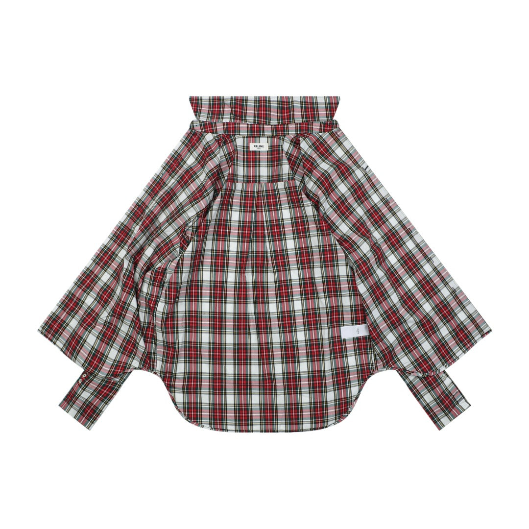Celine Red White Tartan Plaid Long Sleeve Button Shirt