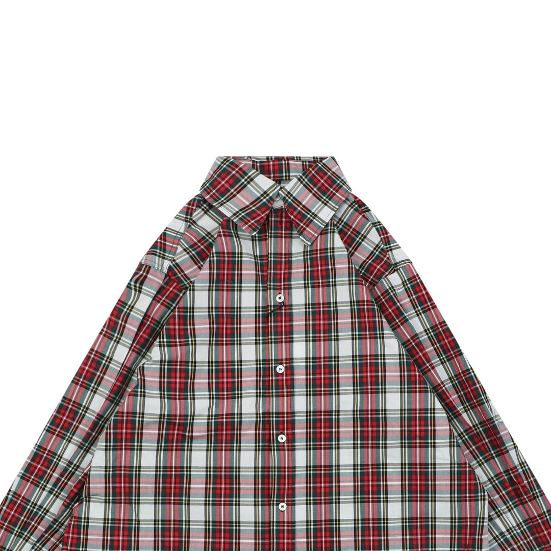 Celine Red White Tartan Plaid Long Sleeve Button Shirt