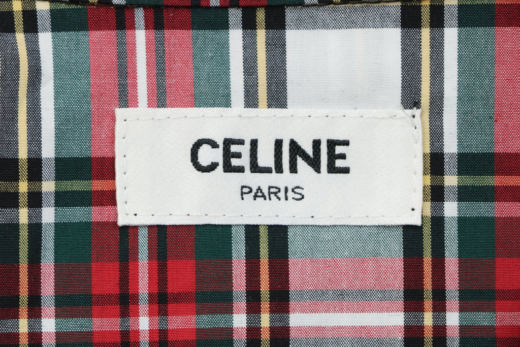 Celine Red White Tartan Plaid Long Sleeve Button Shirt