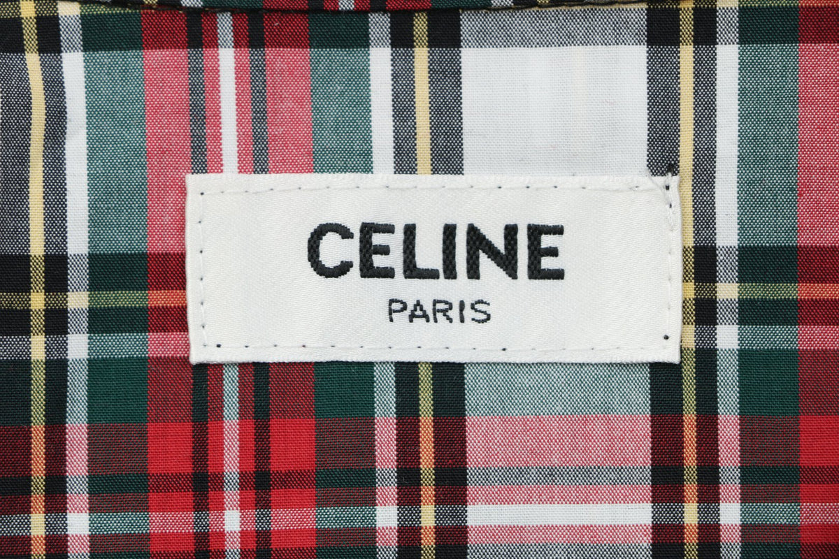 Celine Red White Tartan Plaid Long Sleeve Button Shirt