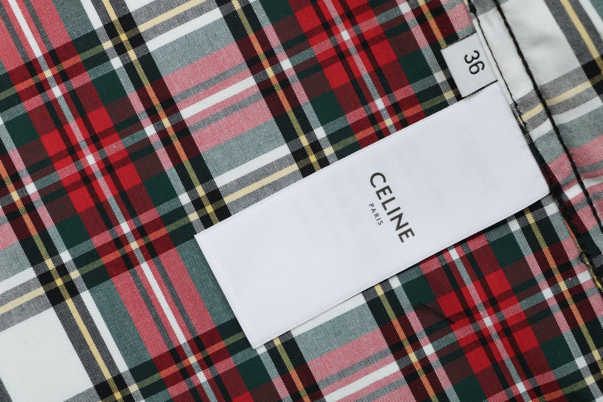 Celine Red White Tartan Plaid Long Sleeve Button Shirt