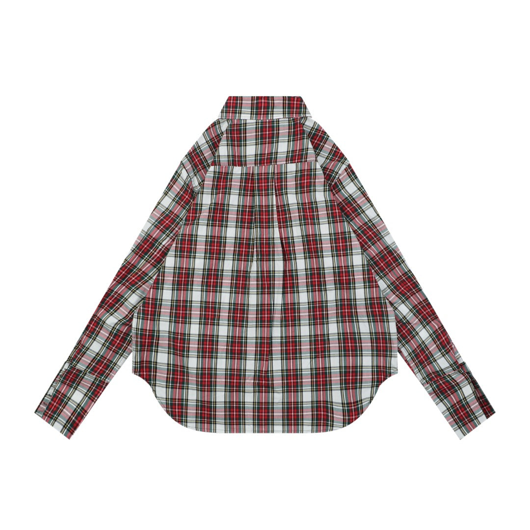 Celine Red White Tartan Plaid Long Sleeve Button Shirt