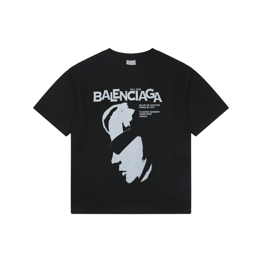 Balenciaga Fall 2016 Sunglasses Portrait Graphic Print Short Sleeve Tee Black