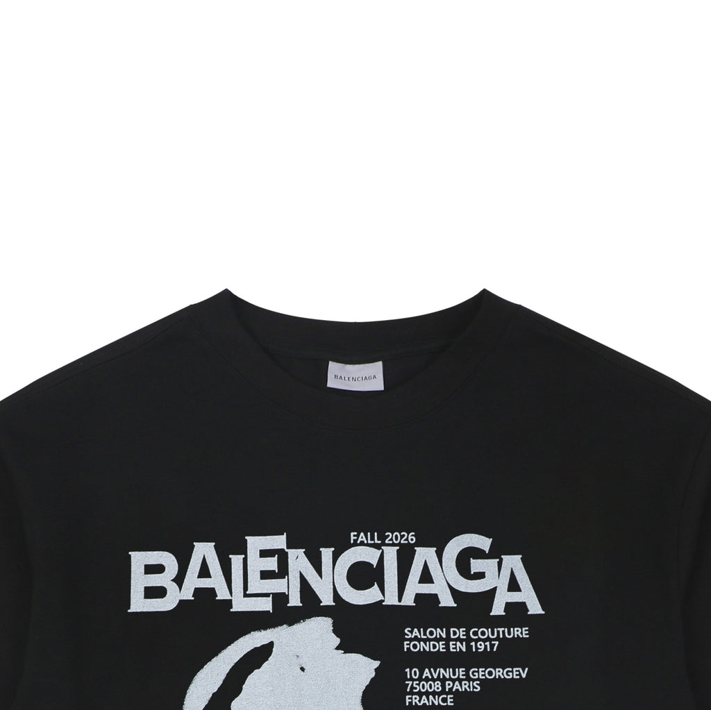 Balenciaga Fall 2016 Sunglasses Portrait Graphic Print Short Sleeve Tee Black