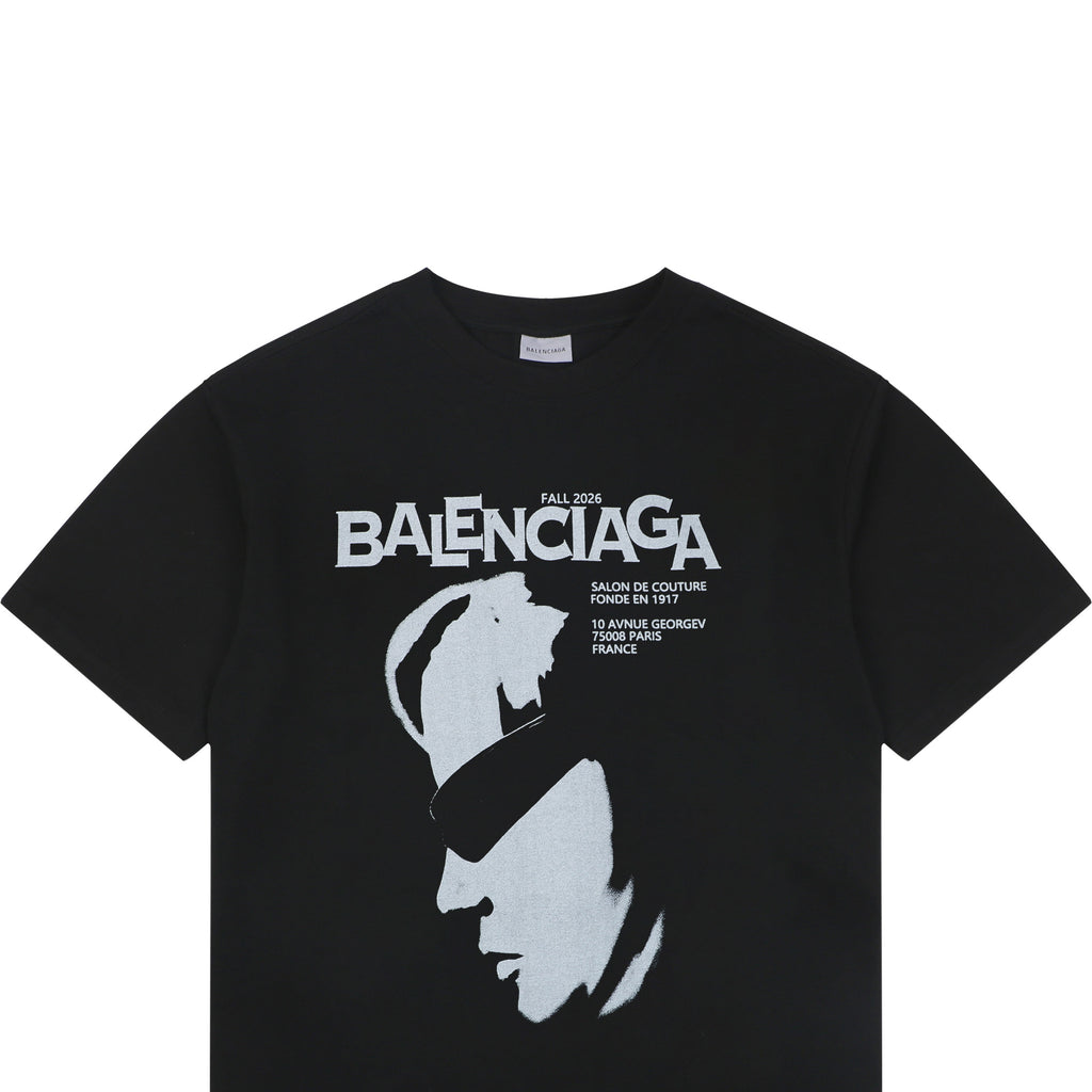 Balenciaga Fall 2016 Sunglasses Portrait Graphic Print Short Sleeve Tee Black