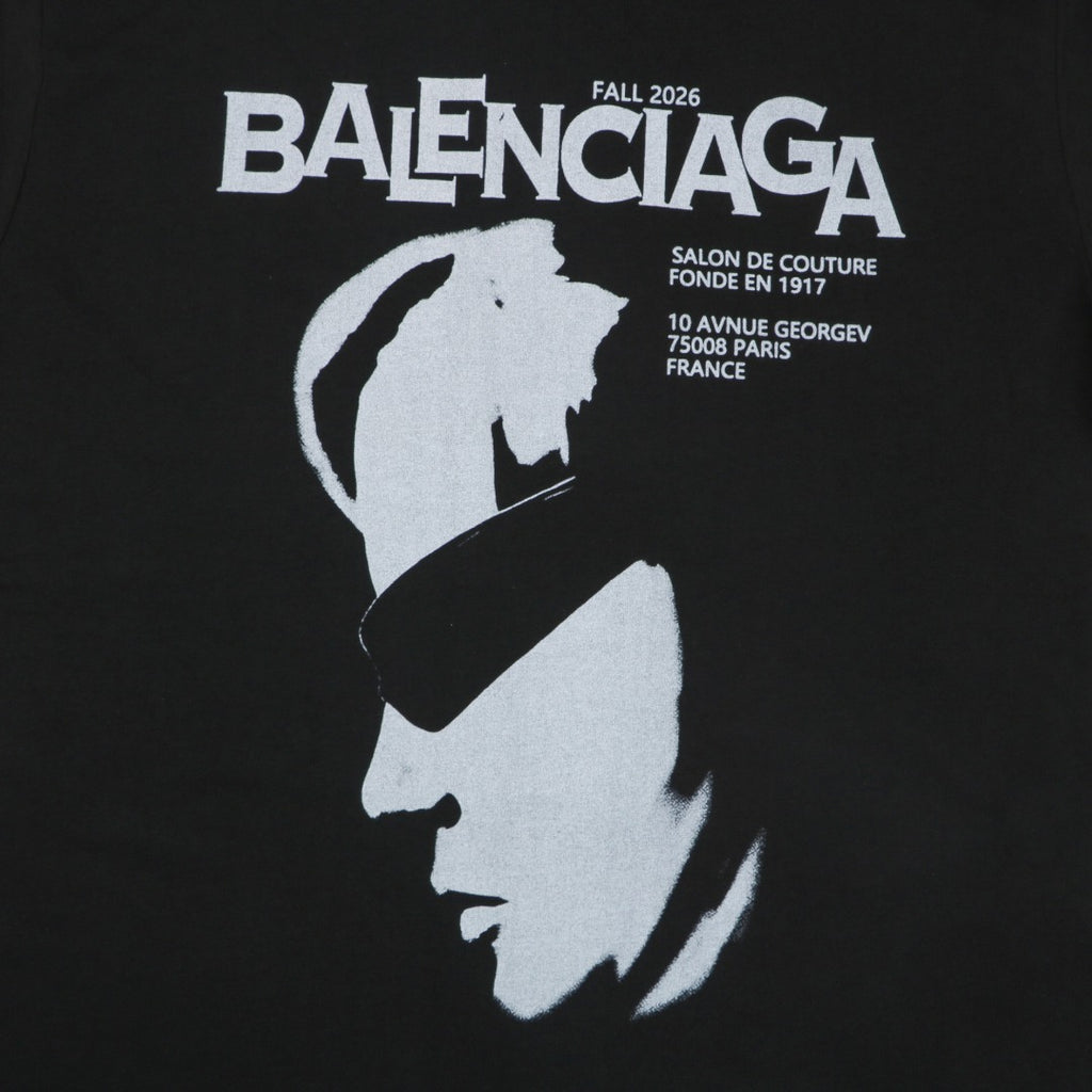 Balenciaga Fall 2016 Sunglasses Portrait Graphic Print Short Sleeve Tee Black