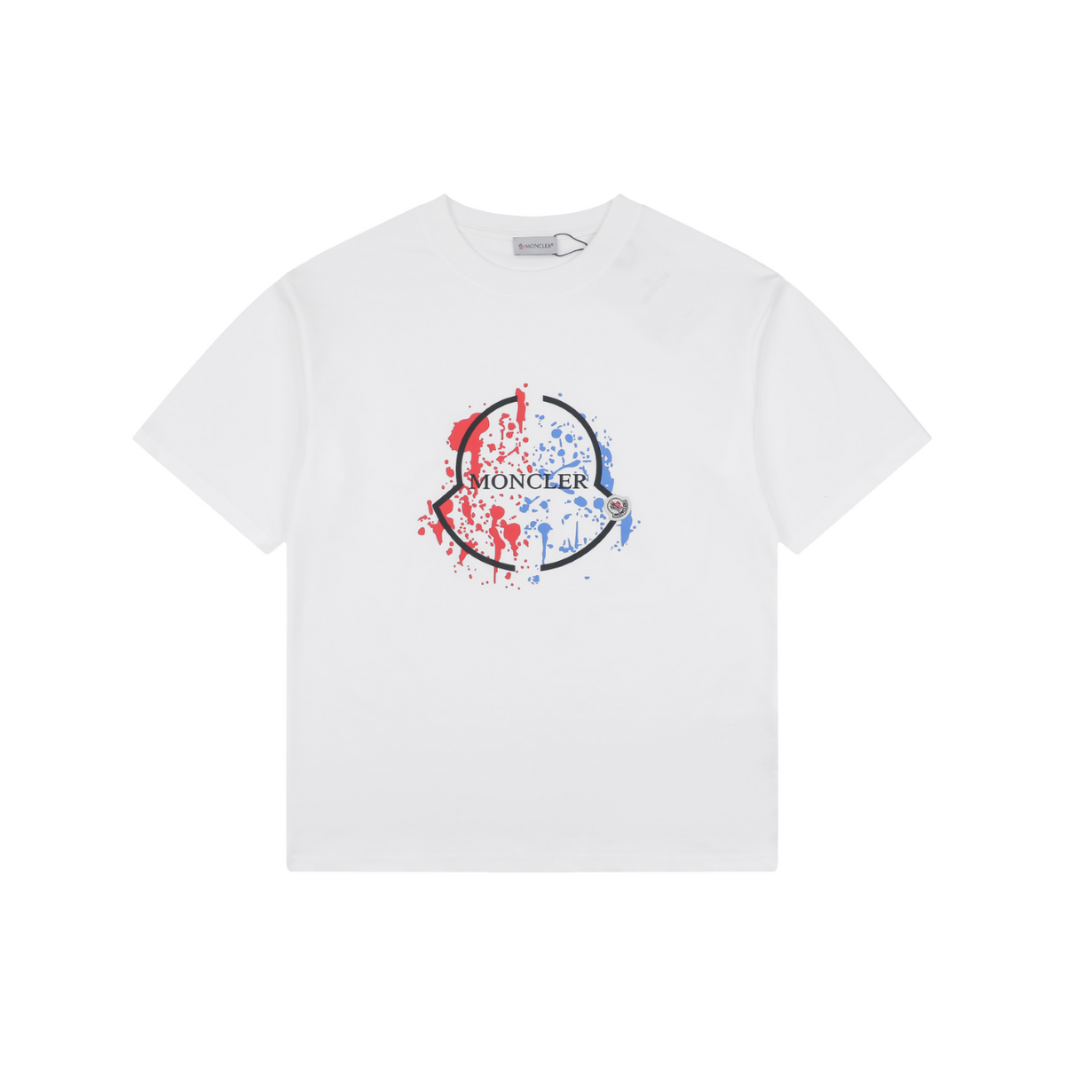 Moncler Red Blue Ink Splash Oversized Logo Print Short Sleeve Tee White