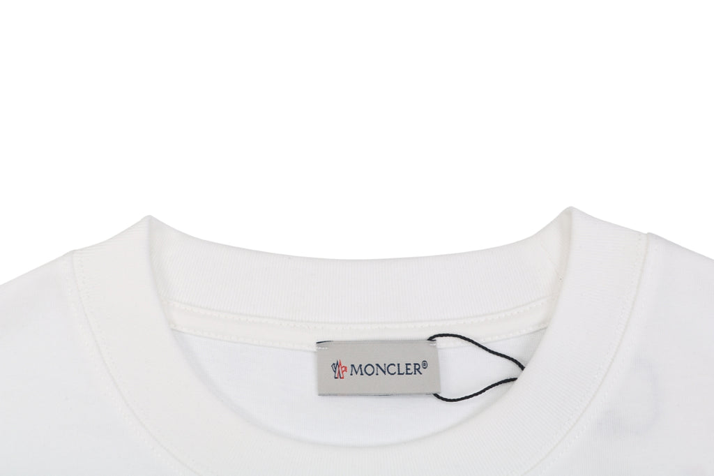 Moncler Red Blue Ink Splash Oversized Logo Print Short Sleeve Tee White