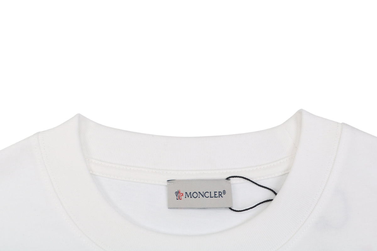 Moncler Red Blue Ink Splash Oversized Logo Print Short Sleeve Tee White