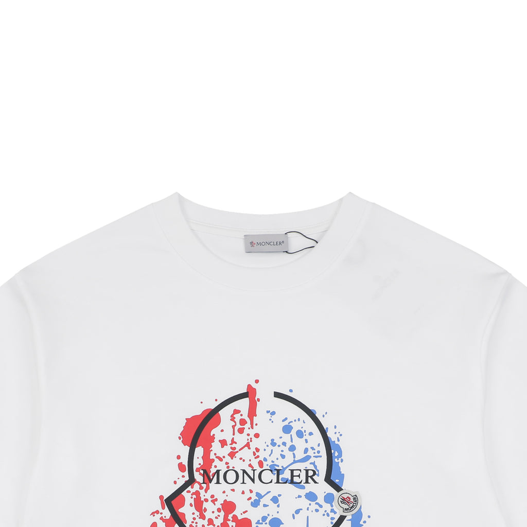 Moncler Red Blue Ink Splash Oversized Logo Print Short Sleeve Tee White