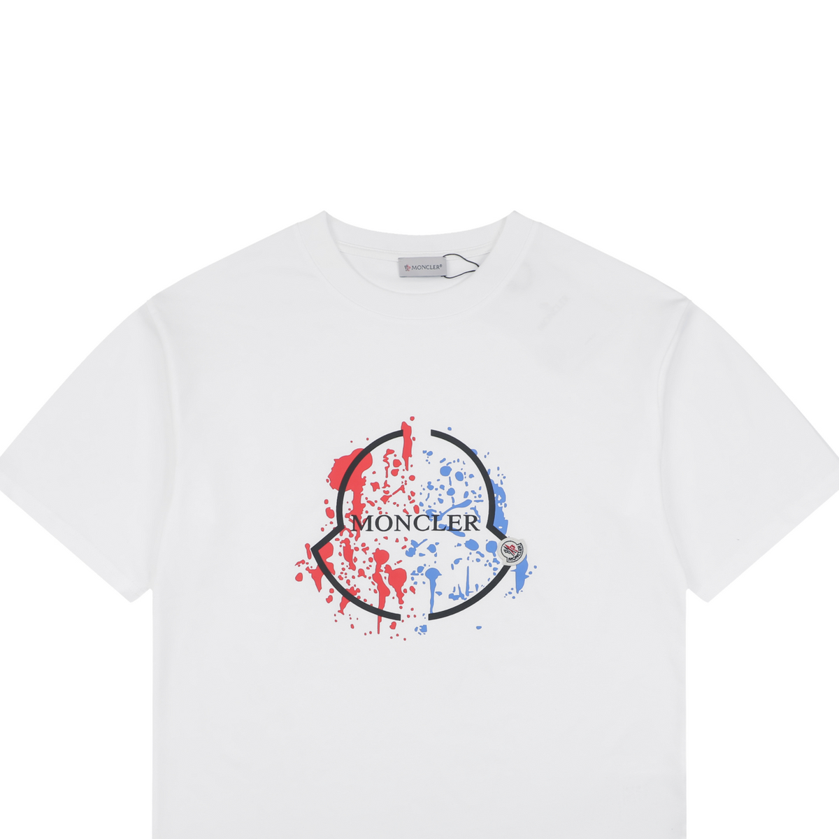 Moncler Red Blue Ink Splash Oversized Logo Print Short Sleeve Tee White