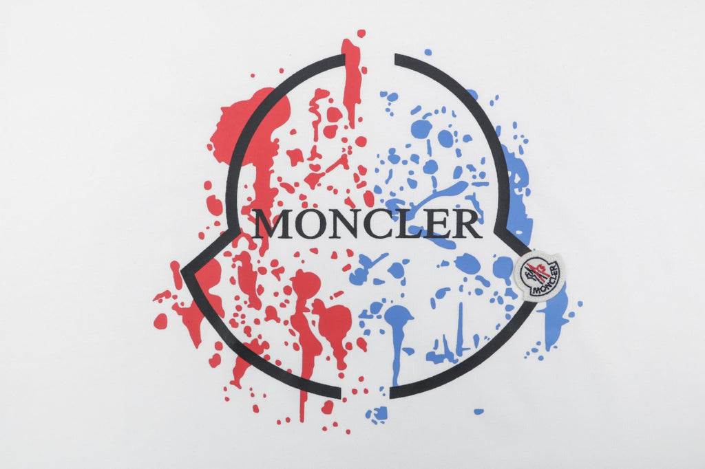 Moncler Red Blue Ink Splash Oversized Logo Print Short Sleeve Tee White