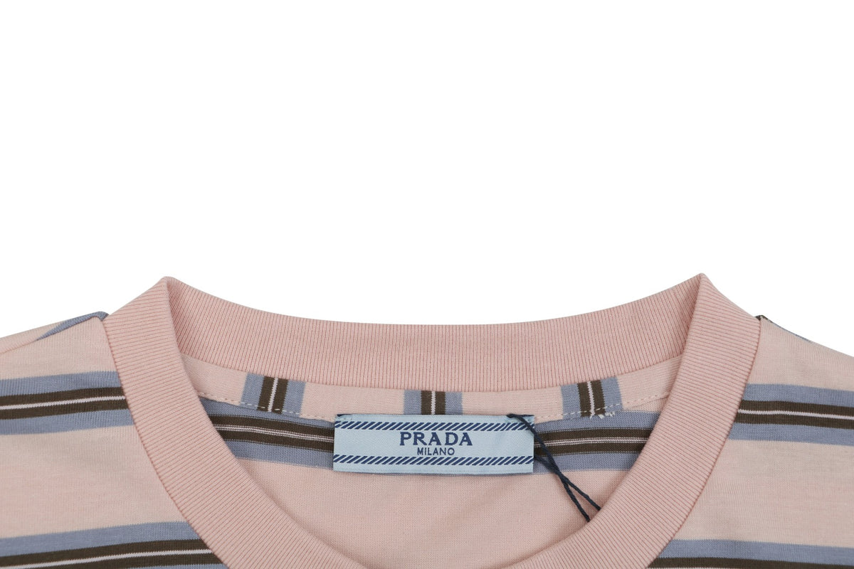 Prada Light Pink Multi-Stripe Pocket Label Long Sleeve Tee