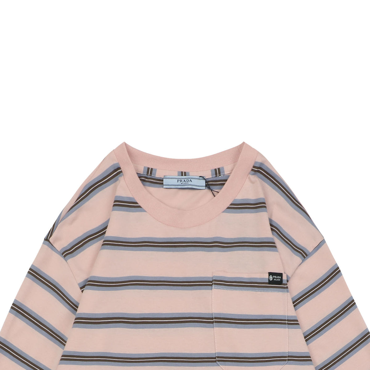 Prada Light Pink Multi-Stripe Pocket Label Long Sleeve Tee