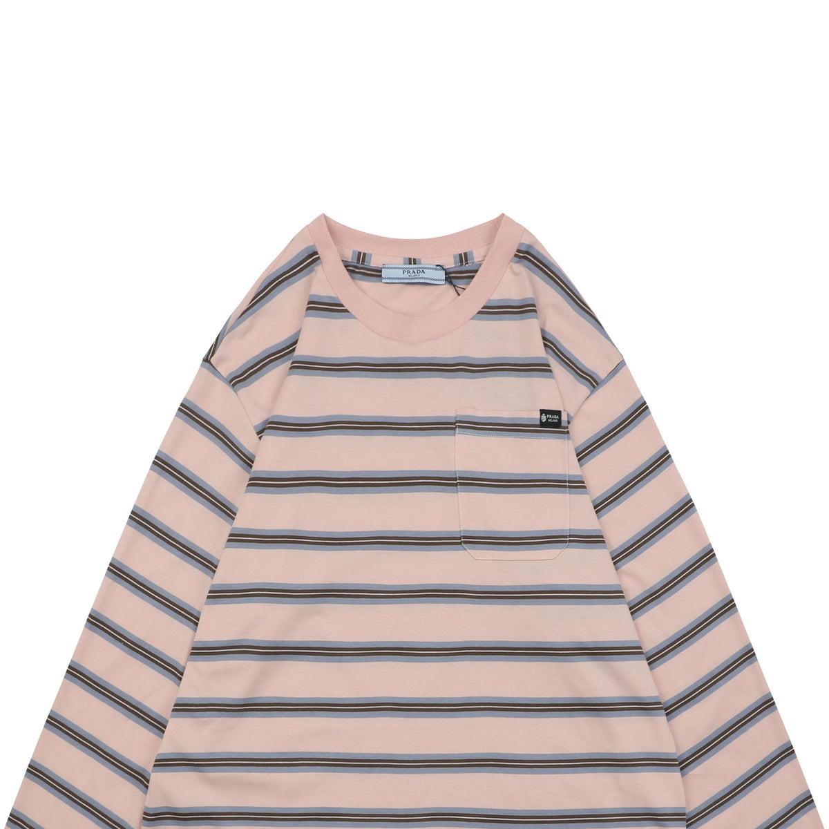Prada Light Pink Multi-Stripe Pocket Label Long Sleeve Tee