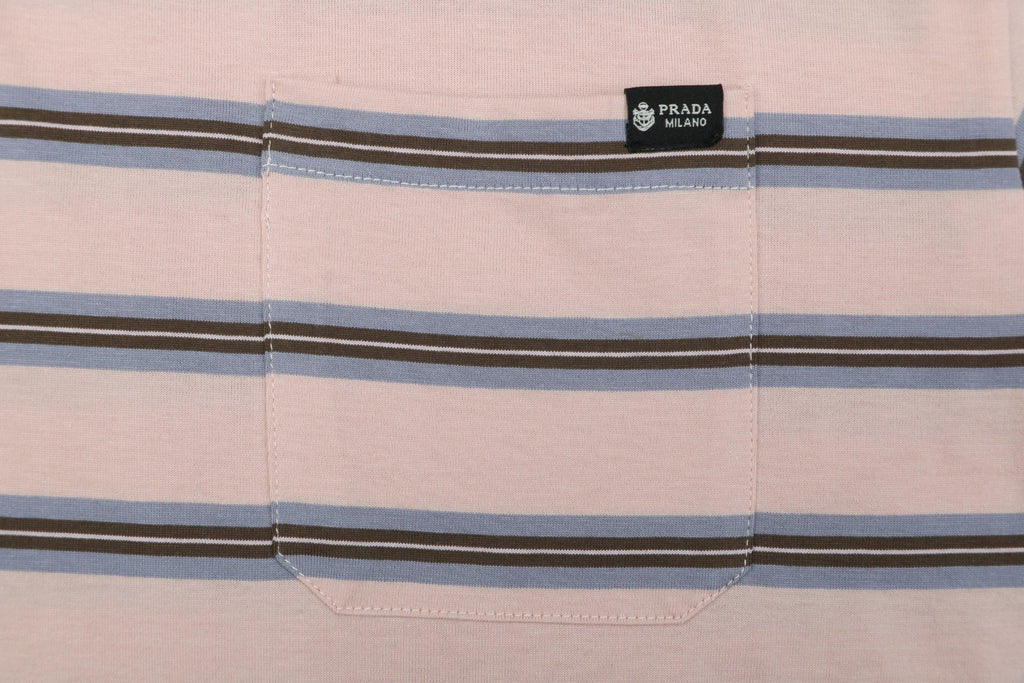 Prada Light Pink Multi-Stripe Pocket Label Long Sleeve Tee