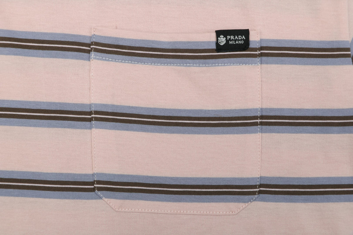 Prada Light Pink Multi-Stripe Pocket Label Long Sleeve Tee