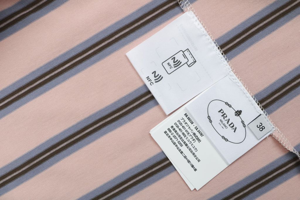 Prada Light Pink Multi-Stripe Pocket Label Long Sleeve Tee