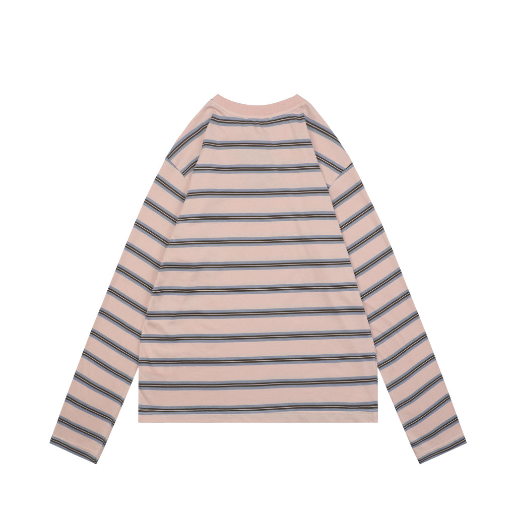 Prada Light Pink Multi-Stripe Pocket Label Long Sleeve Tee