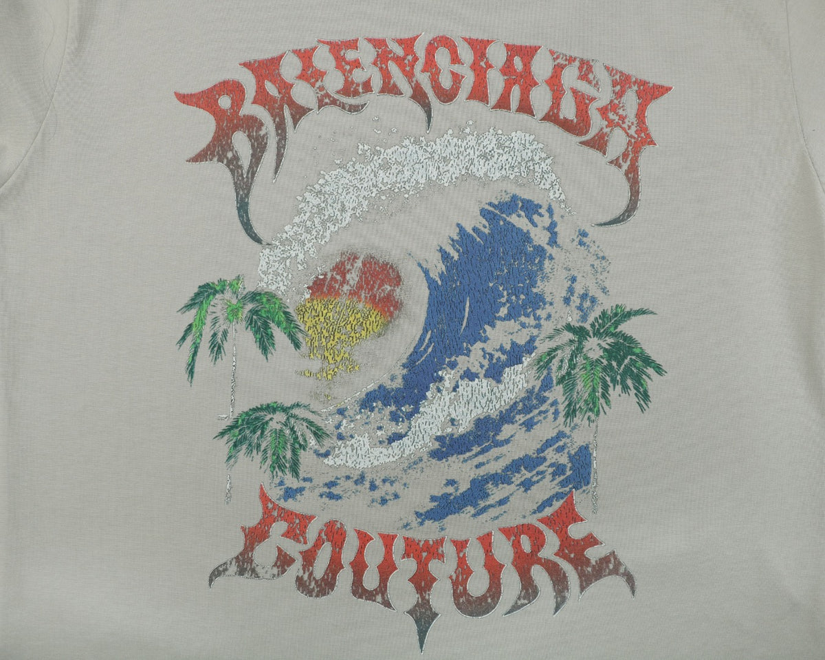Balenciaga Couture Sunset Wave Graphic Short Sleeve Tee Grey