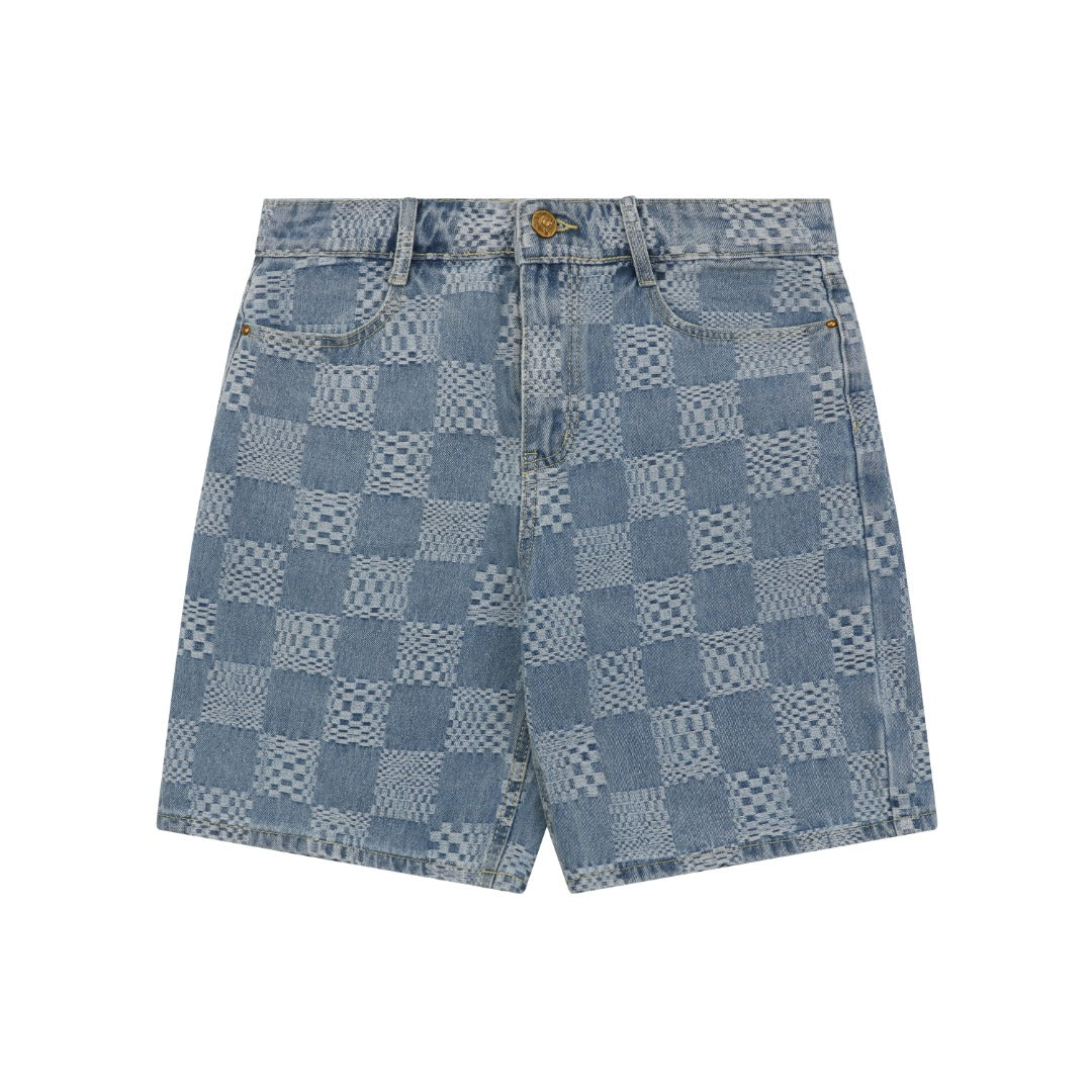 Louis Vuitton Light Blue Damier Checkerboard Denim Shorts