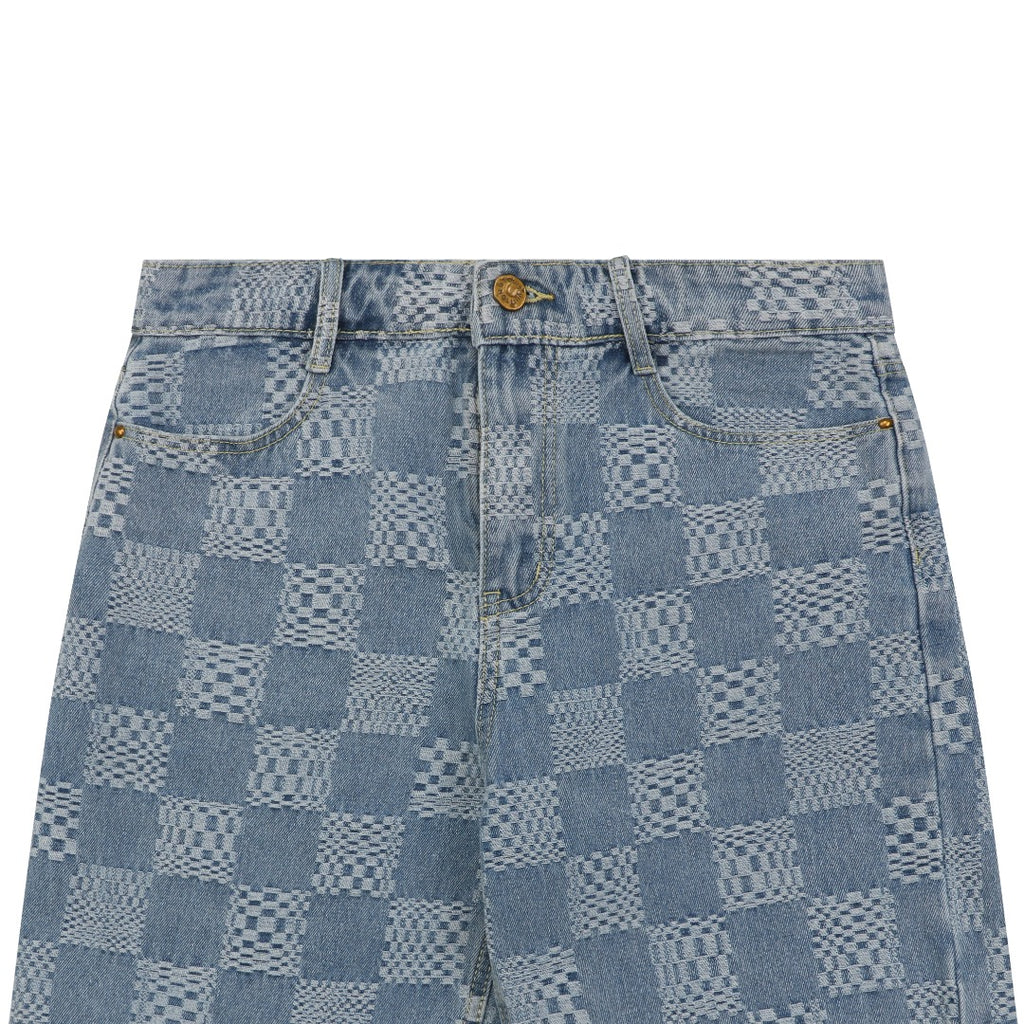 Louis Vuitton Light Blue Damier Checkerboard Denim Shorts
