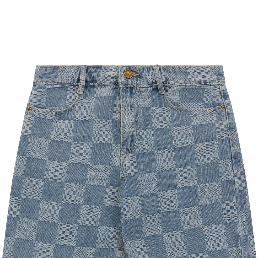 Louis Vuitton Light Blue Damier Checkerboard Denim Shorts