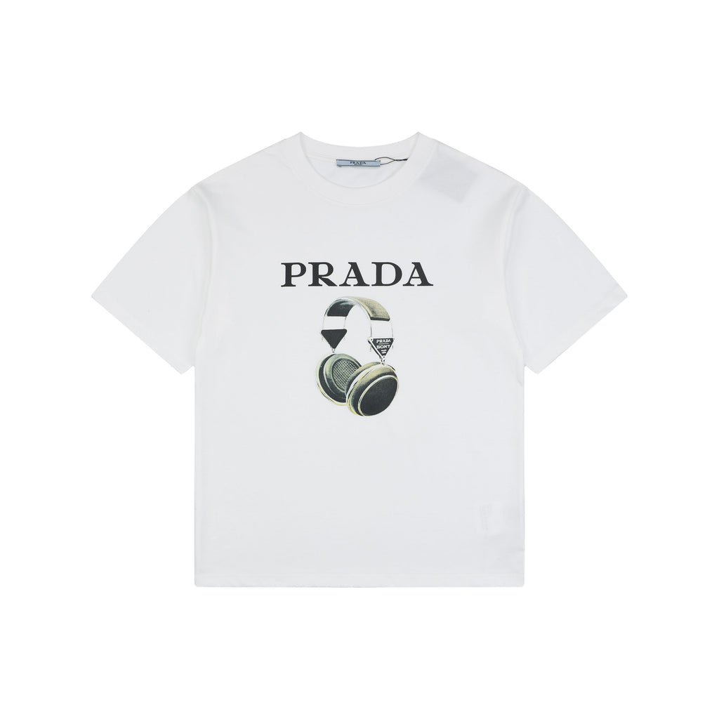 Prada Headphone Graphic Short Sleeve Tee White