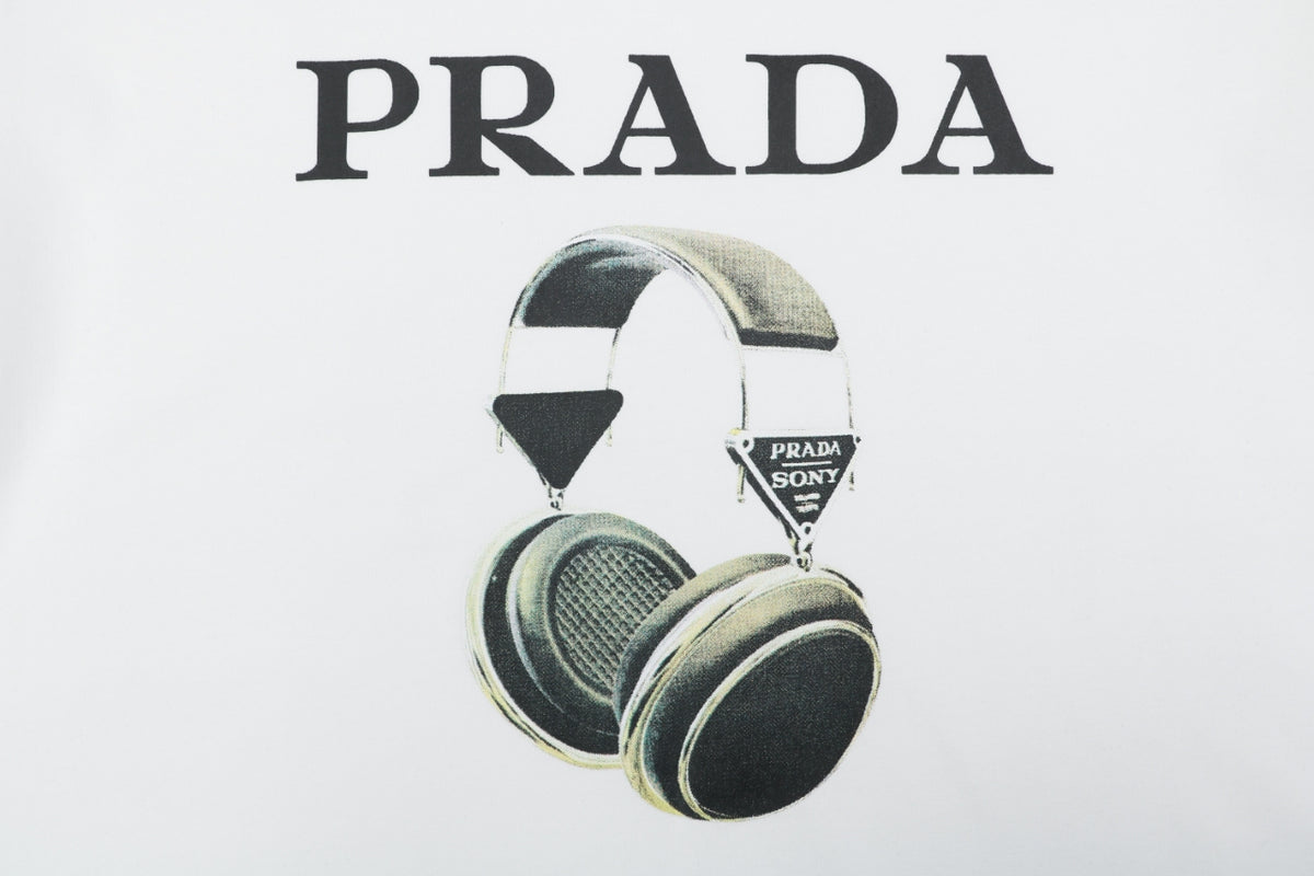 Prada Headphone Graphic Short Sleeve Tee White