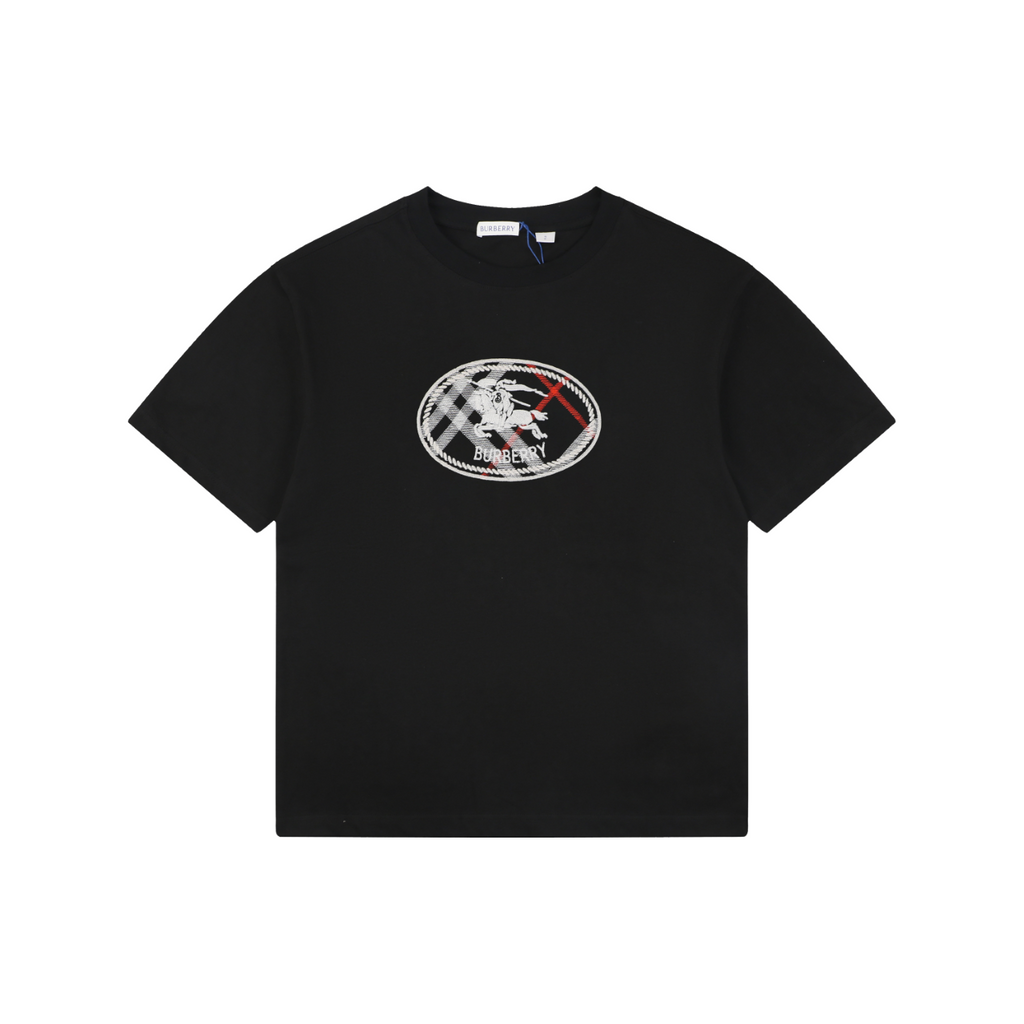 Burberry Check Oval Equestrian Knight Embroidered Short Sleeve Tee Black