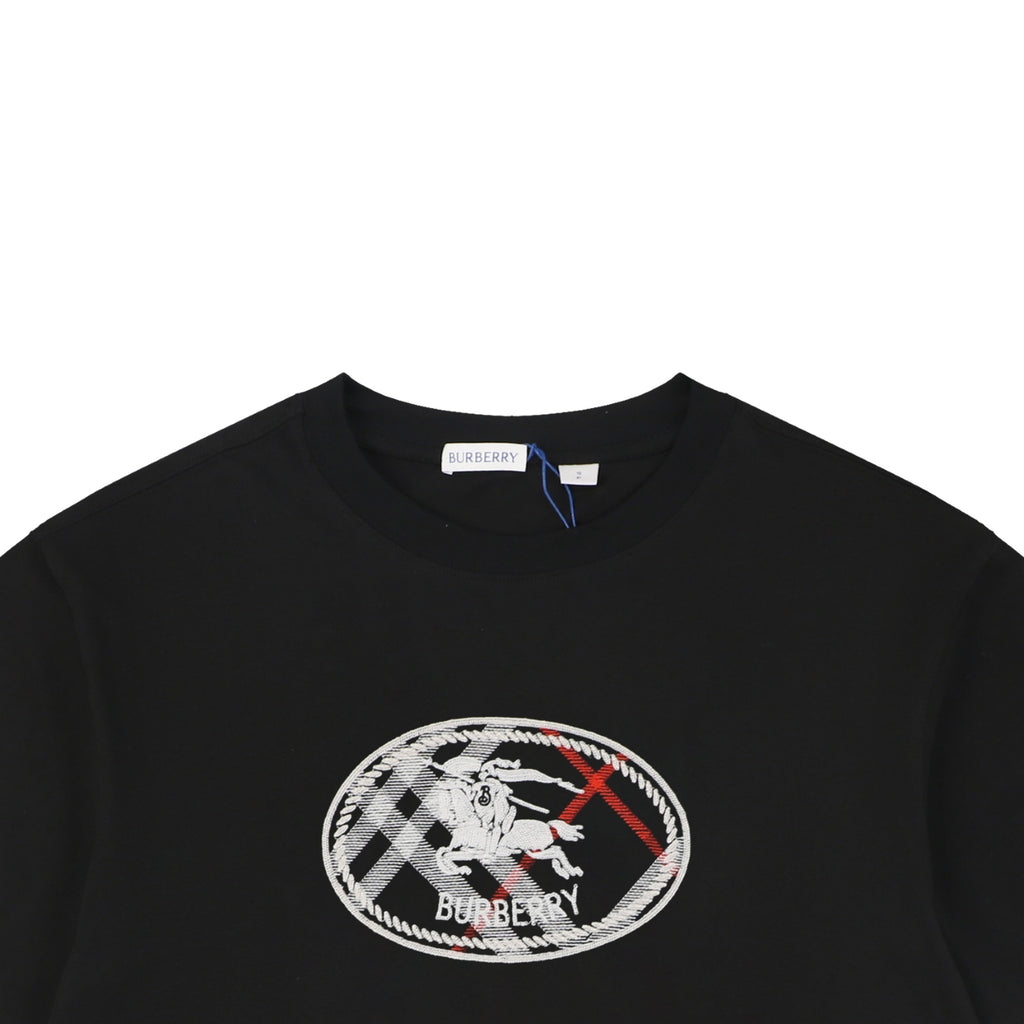 Burberry Check Oval Equestrian Knight Embroidered Short Sleeve Tee Black