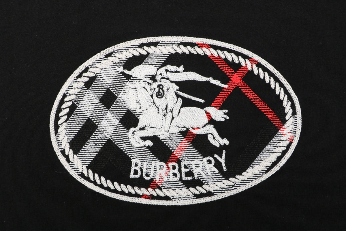 Burberry Check Oval Equestrian Knight Embroidered Short Sleeve Tee Black