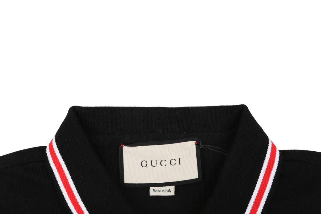 Gucci Flame Double G Embroidered Polo Short Sleeve Shirt Black